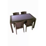 Almina Rattan Masa Takımı 80X140 Camsız Masa 4 Kişilik Rattan Sandalye Seti Bahçe Balkon Teras Takımı