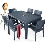 Almina Rattan Masa Takımı 80x140 Camsız Masa 6 Kişilik Rattan Sandalye Seti Bahçe Balkon Teras Takımı - Antrasit