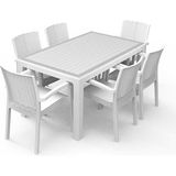 Almina Rattan Masa Takımı 90x150 Camlı Masa 6 Kişilik Sandalye Seti Bahçe Balkon Teras Takımı - Beyaz
