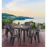 Almina Rattan Masa Takımı 90X90 Camsız Masa 4 Kişilik Sandalye Seti Bahçe Balkon Teras Takımı - Kahverengi