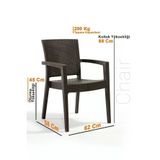 Almina Rattan Takım 90X90 cm Trend Lüx Camlı Masa 4 Adet Kollu Sandalye - Kahverengi