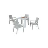 Almina Rattan Takım 90X90 Cm Trend Lüx Camsız Masa 4 Adet Kollu Sandalye