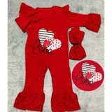 Almini Yeni Sezon 2 Parça Kalpli Love Baskılı Kız Bebek Tulum 1040 - 3 - 6 Ay - Kırmızı