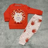 Almini Yeni Sezon 2 Parça Kirpi Baskılı Unisex Bebek Takımı - Kiremit - 6 Ay