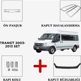 Alminox Oto Aksesuar Transit 2003-2013 Set Ön Panjur - Kapı Kolu - Kaput Havalandırma- Kaput Rüzgarlığı (Hediye) - Paslanmaz Çelik