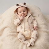 Almira Anne Bebek Erkek Bebek Ayıcık Baskılı Cepli- Kapşonlu -Hırka- Çıtçıtlı Bady - Ayaklı Pantolonlu 3 ' Lü Takım - 3 - 6 Ay - Kahverengi