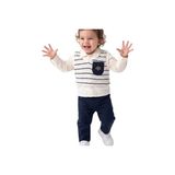 Almira Anne Bebek Erkek Bebek Çizgili Süveterli -Gömlekli - Pantolon Takım - 18 - 24 Ay - Lacivert