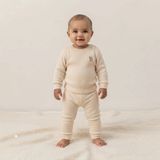 Almira Anne Bebek Erkek Bebek Fil Nakışlı Pamuklu Uzun Kollu Takım - 3 - 6 Ay - Krem
