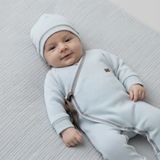 Almira Anne Bebek Erkek Bebek Uzun Kollu Yandan Bağcıklı Şapkalı Tulum - Mavi - 2 Ay