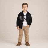 Almira Anne Bebek Erkek Çocuk Be Adventure Baskılı Gabardin Gömlekli 3'lü Takım - 5 Yaş - Siyah
