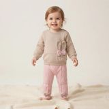 Almira Anne Bebek Kız Bebek Tavşan Detaylı Fiyonklu Pamuklu Takım - 6 - 9 Ay - Pembe