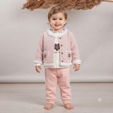 Almira Anne Bebek Kız Bebek Yakası Fistolu Düğmeli Cepli Simli Peluş Ceketli 3 'lü Takım - 12 - 18 Ay - Pudra