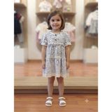 Almira Anne Bebek Kız Çocuk Çiçek Baskılı Balon Kollu Düğmeli Elbise - Mavi - 2 - 3 Yaş