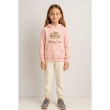Almira Anne Bebek Kız Çocuk Happy Cats Yazılı Gözlüklü Kedi Baskılı Kapşonlu Sweat Pantolon Takım - 4 Yaş - Somon