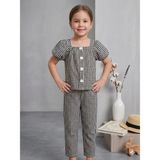 Almira Anne Bebek Kız Çocuk Piti Kare Detaylı Pantolon Bluz Takım - 3 – 4 Yaş - Siyah
