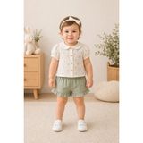Almira Anne Bebek Kız Çocuk Yeşil Çiçek Desenli Müslin Bebe Yaka Şortlu Takım 1-4 Yaş