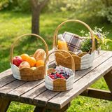 Almira Butik® Iç Içe Geçebilen 3 Lü Çift Renkli Yuvarlak Dalgalı Formlu Saplı Plastik Rattan Sepet Seti - Hasır Görünümlü Çok Amaçlı Organizerler