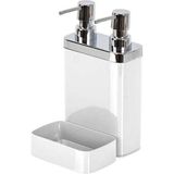 ALMITAL Beyaz, Sünger Hazneli, Mutfak Sıvı Sabunluk (300 ml) ve Bulaşık Deterjanlık (500 ml) - Beyaz - Gümüş