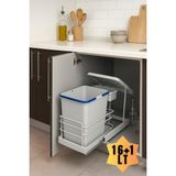 ALMITAL Cassone 16+1 Litre Dolap Içi Raylı Teleskopik Gri Çöp Kovası, Minimum Kapak Genişliği 40 cm