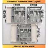 ALMITAL Çift Taraflı Uzayabilen Pratik Çekmece Içi Kaşıklık Organizer Dolap Içi Çekmece Düzenleyici (Gri-Bej) - 30 x 35 cm