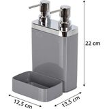 ALMITAL Gri, Sünger Hazneli Mutfak Sıvı Sabunluk (300 ml) ve Bulaşık Deterjanlık, Pompalı (500 ml)