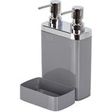 ALMITAL Gri, Sünger Hazneli Mutfak Sıvı Sabunluk (300 ml) ve Bulaşık Deterjanlık, Pompalı (500 ml)