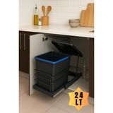Almital Mobilya Aksesuarlari Cassone 24 litre Dolap içi Teleskopik Raylı Antrasit Çöp Kovası, Minimum Kapak Genişliği 40 Cm. - 24 lt