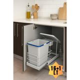 almital mobilya aksesuarları furniture accessories Cassone 16+1 Litre Dolap İçi Raylı Teleskopik Gri Çöp Kovası, Minimum Kapak Genişliği 40 cm