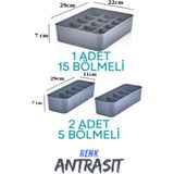 Almital Mobilya Aksesuarlari Orgaset 3'lü Düzenleyici Antrasit, Mutfak, Banyo, Ofis, Yatak Odası, Makyaj Masası Organizer Set - 3 PARÇA
