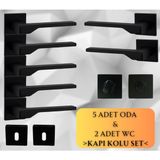 ALMITAL Stilo Siyah 5 Adet Oda 2 Adet Wc Kare Rozetli Kapı Kolu Set