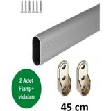 Almix Oval Alüminyum 45 cm Dolap Içi Askı Borusu 2 Adet Flanş Vidaları