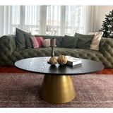 Almond Modern Orta Sehpa Elips 110 x 68 cm Tabla Mantar Sehpa Alüminyum Ayak 40 cm Yükseklik - ESKİTME AYAK SİYAH TABLA