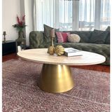 Almond Modern Orta Sehpa Elips 110 x 68 cm Tabla Mantar Sehpa Alüminyum Ayak 40 cm Yükseklik - ESKİTME AYAK TRAVERTEN TABLA