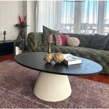 Almond Modern Orta Sehpa Elips 110 x 68 cm Tabla Mantar Sehpa Alüminyum Ayak 40 cm Yükseklik - KREM AYAK SİYAH TABLA