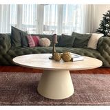 Almond Modern Orta Sehpa Elips 110 x 68 cm Tabla Mantar Sehpa Alüminyum Ayak 40 cm Yükseklik - KREM AYAK TRAVERTEN TABLA