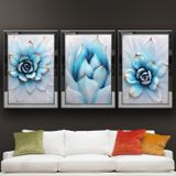 Aloe Vera Kaktüs Temalı Aynalı Çerçeveli 3 lü Kanvas Tablo Seti 150x70 cm SETS0255