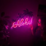 Aloha Neon Duvar Dekoru, Led Neon Tabela, Palmiye Ağacı Neon Işık, Hawaii Tropikal Led Işık, Pembe Neon Dekoru, Neon Duvar Tabelası, Tiki Bar Neon Tabela (Uzaktan Kumandasız)