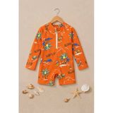 Aloha Surf's Up Turuncu Fermuarlı Uzun Kollu Erkek Bebek Tulum Mayo