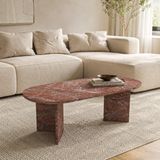 Alonex Home Diana Elips Vişne Mermer Desenli Orta Sehpa Modern Sehpa, Traverten Sehpa, Modern Sehpa, Ekonomik - BORDO