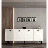 Alonex Kaya Konsol Ay Taşı(Kırık Beyaz) Mermer Desenli 180 cm Yemek Odası Ofis Salon Ünite - Krem Rengi