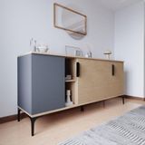 Alonex Mobilya Tarz Konsol 4 Kapaklı, Raflı, 180 Cm, Yemek Odası, Ofis, Salon Ünite (Antrasit-Yunus)