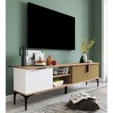 Alonex Tarz Raflı 180 cm Metal Kulp Tv Ünitesi (Sepet - Beyaz) DUBLIN001 - Beyaz - Kahverengi