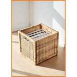 Alony Home Sepet Hasır Rattan El Dokuma Kulplu Doğal Malzeme Eşya Kitap Oyuncak Saklama Kutusu 32 x 34 x 32 cm Kahverengi - 32x34x32 cm - Bej - Kahverengi