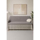 Alora – Pamuklu Püsküllü Örtü, Geometrik Desenli Koltuk ve Yatak Şalı 220X180 cm - 180 x 220 cm - Antrasit