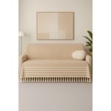 Alora – Pamuklu Püsküllü Örtü, Geometrik Desenli Koltuk ve Yatak Şalı 220X180 cm - 180 x 220 cm - Bej