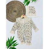 Alp Bebe Laos Fisto Detaylı Leopar Desen Arkadan Çıtçıtlı Mevsimlik Tulum Set - Krem - 0 - 3 Ay