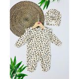 Alp Bebe Malawi Boneli Leopar Desen Önden Komple Çıtçıtlı Mevsimlik Tulum Set - Krem - 0 - 3 Ay