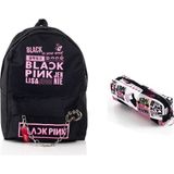 Alp Collection Blackpink Piercing Zincirli Sırt Okul Çantası ve Kalemlik Set - Siyah