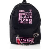Alp Collection Bybag Blackpink Kpop Baskılı Piercing Zincirli Sırt Okul Çantası - Siyah