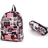Alp Collection Bybag Pembe Blackpink Baskılı Sırt Okul Çantası ve Kalemlik Set - Siyah